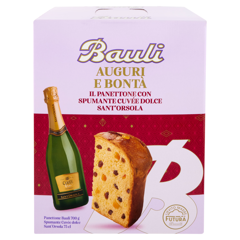 Bauli Auguri e Bont&agrave; Panettone Bauli 700 g + Spumante Cuv&eacute;e dolce Sant'Orsola 75 cl