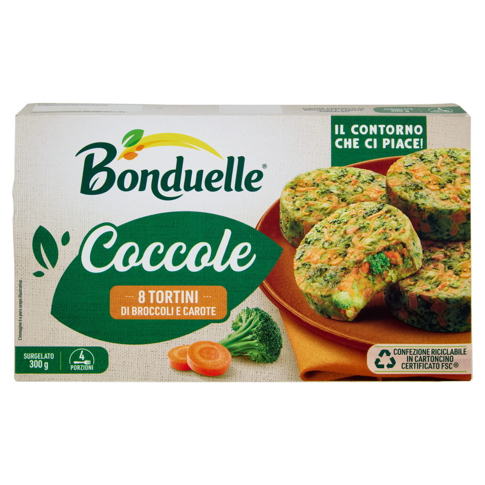 Bonduelle Coccole 8 Tortini di Broccoli e Carote Surgelato 300 g