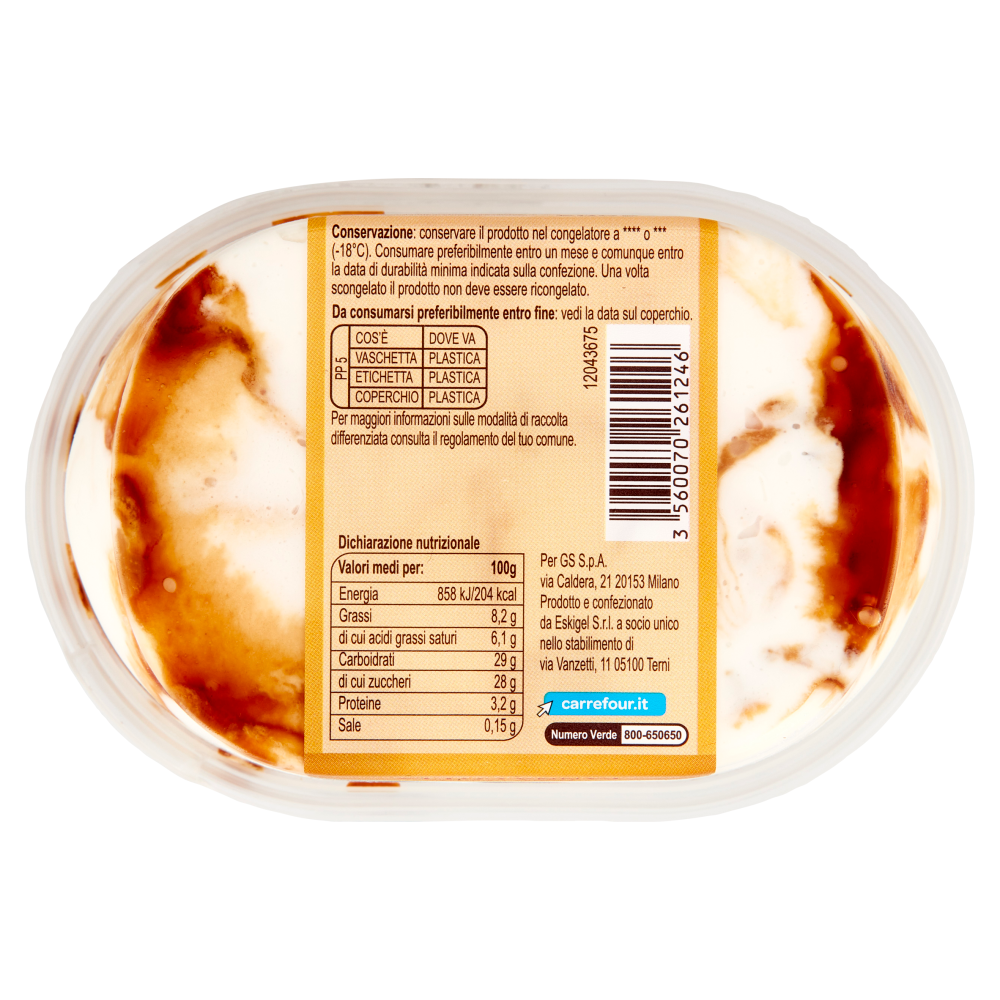 Carrefour Extra Gelato al gusto Panna Cotta Variegato, con Granella di Croccante di Mandorle 200 g