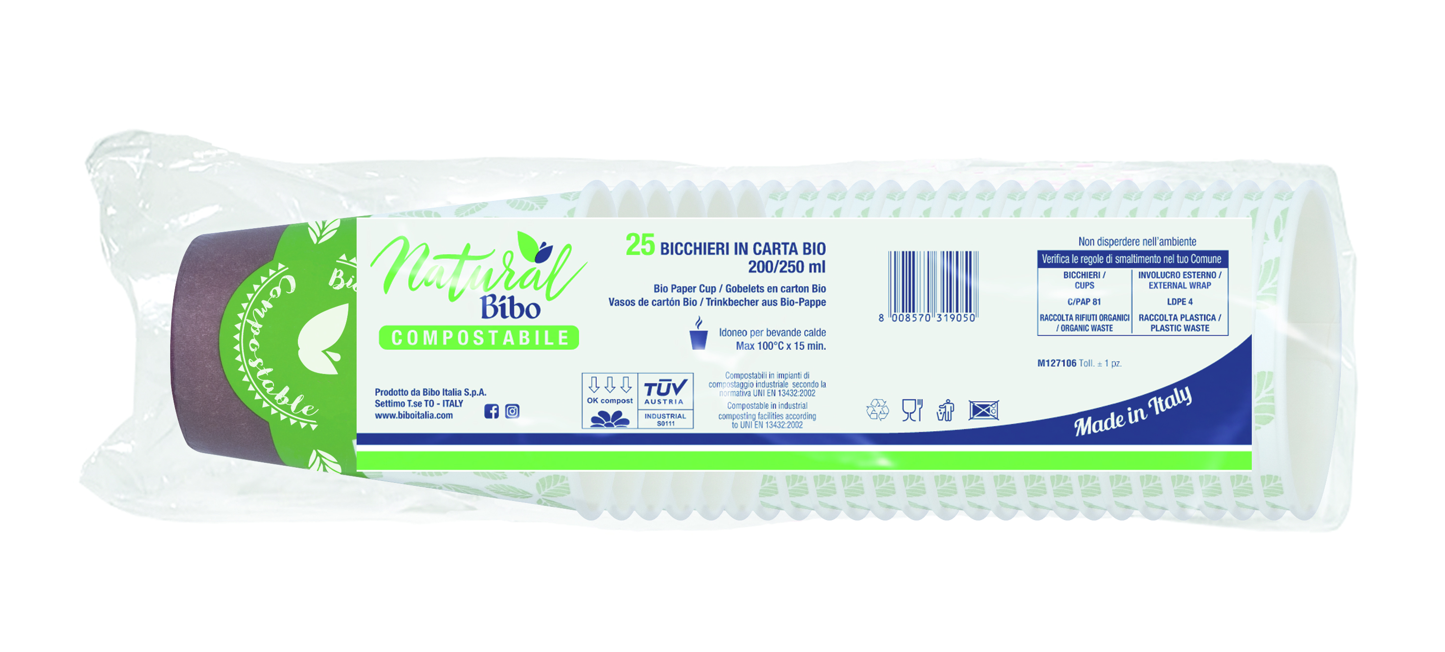 25 bicchieri di carta bio 250ml