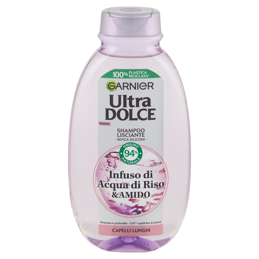 Garnier Ultra Dolce Infuso di Acqua di Riso & Amido, Shampoo Lisciante 250 ml