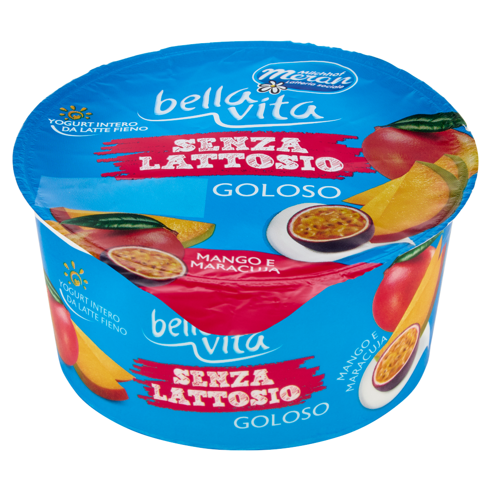 bella vita Yogurt Intero da Latte Fieno Senza Lattosio Goloso Mango e Maracuja 150 g