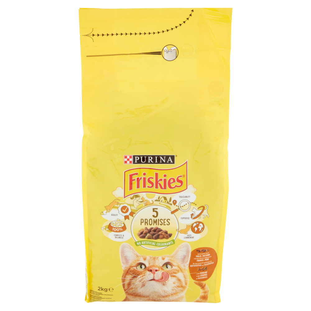 PURINA FRISKIES Gatto Adult Con un gustoso mix di Pollo e Tacchino e con verdure 2Kg