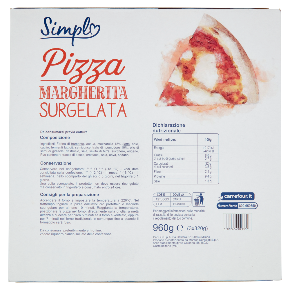 Simpl Pizza Margherita Surgelata 3 x 320 g