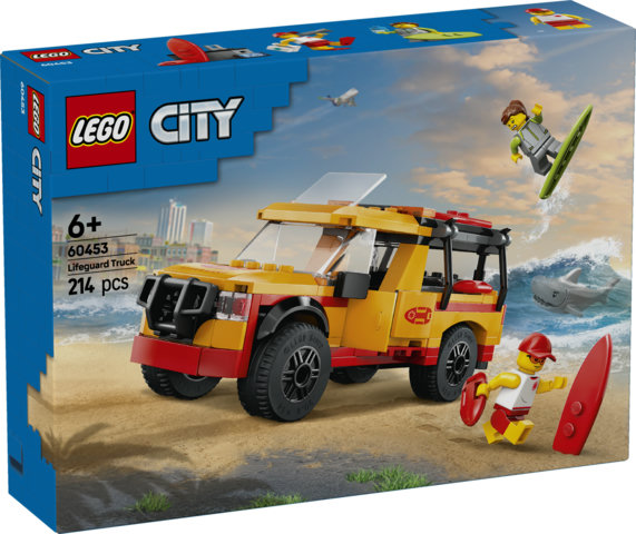 LEGO City 60453 Fuoristrada di Soccorso del Bagnino, Jeep Giocattolo da Costruire con 2 Minifigure e Squalo, Giochi Bambini 6+