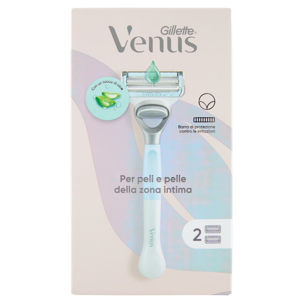 Gillette Venus per peli e pelle della zona intima Rasoio Donna, 1 Manico + 2 Lamette