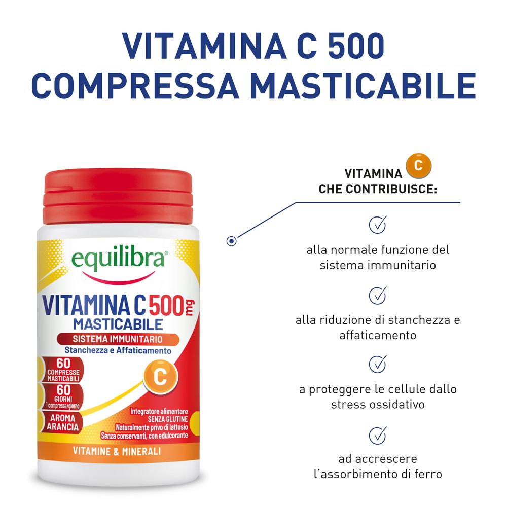 Equilibra Vitamina C 500mg Masticabile Sistema Immunitario 60 x 1,4 g