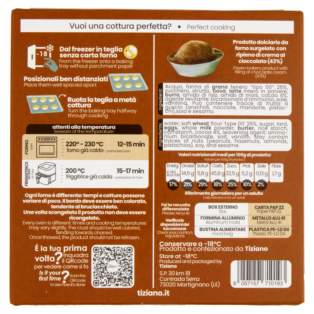 Tiziano Pasticciotto cioccolato 4 x 60 g