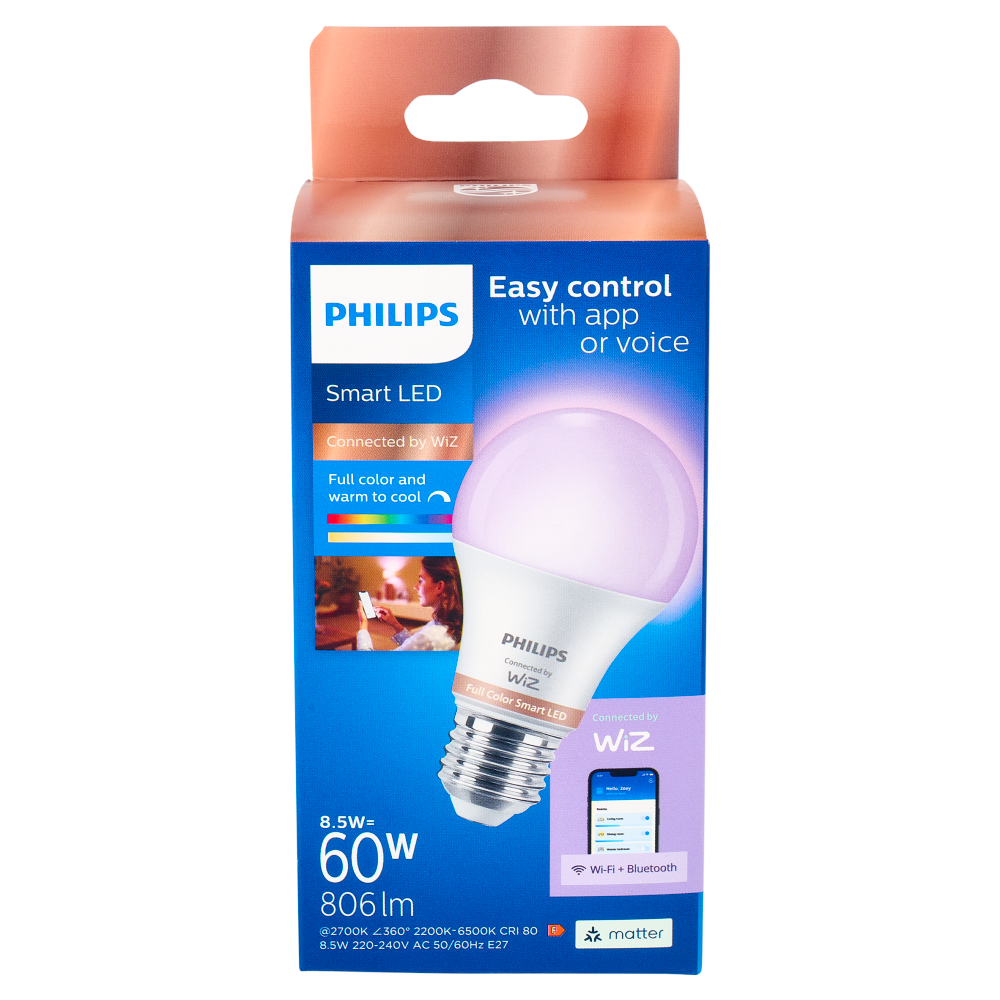 Philips Smart COLOR Goccia Smerigliata 60W E27