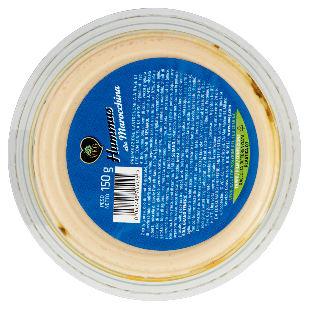 io VEG Hummus alla Marocchina con Miscela di Spezie profumate Ras el Hanout 150 g