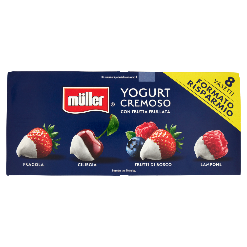 müller Yogurt Cremoso con Frutta Frullata Fragola, Ciliegia, Frutti di Bosco, Lampone 8 x 125 g