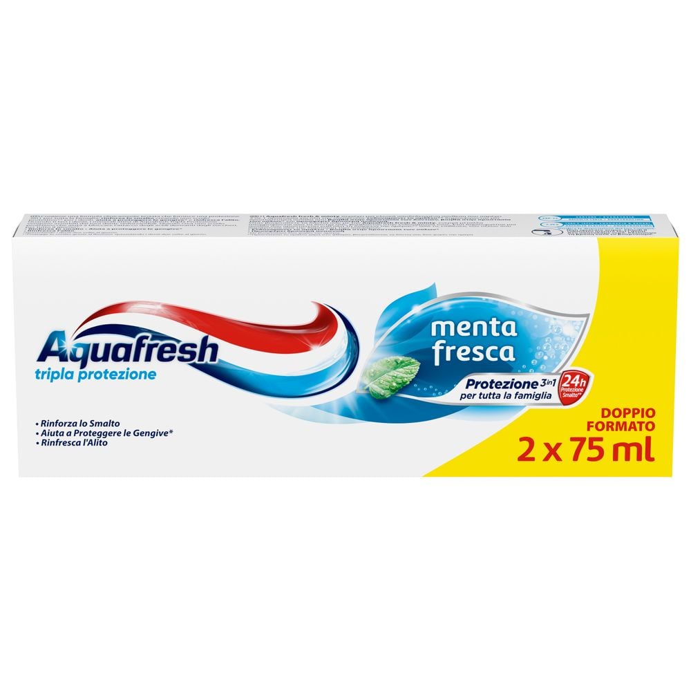 Aquafresh tripla protezione dentifricio menta fresca, multi pack 2x75ml