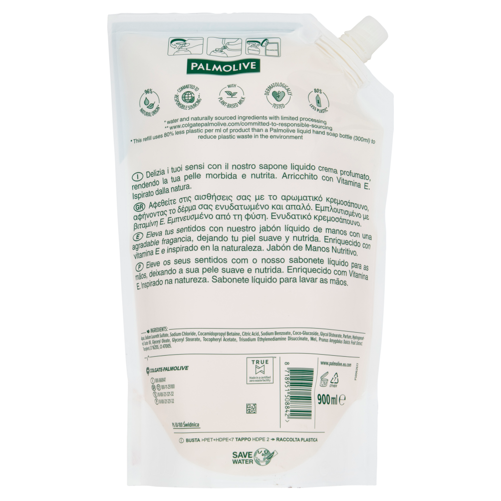 Palmolive ricarica sapone liquido mani Naturals Latte e Miele 900 ml