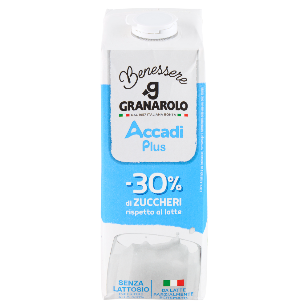 Granarolo Benessere Accadì Plus -30% di Zuccheri Senza Lattosio da Latte Parzialmente Scremato 1 L