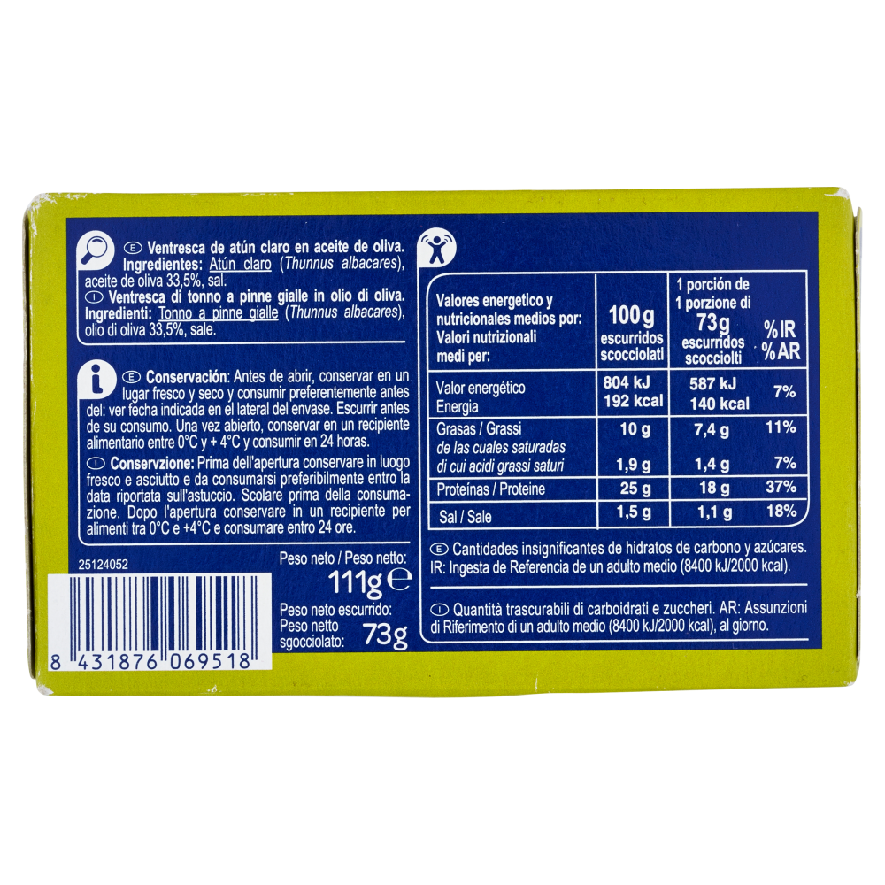 Carrefour Ventresca di pinne gialle in olio di oliva 111 g