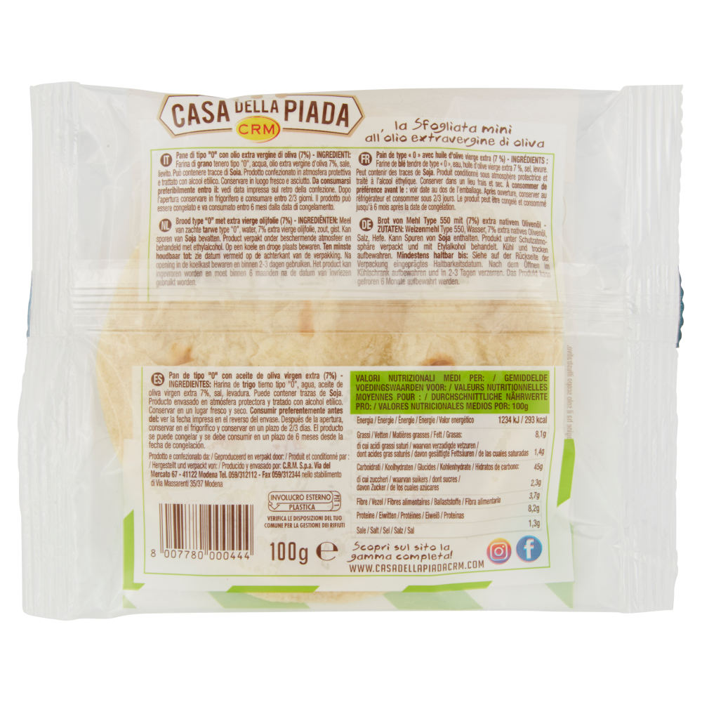 Casa della Piada la Sogliata Olio Extravergine di Oliva 4 Piadine 100 g