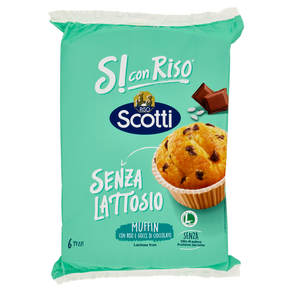 Riso Scotti Si con Riso Senza Lattosio Muffin con Riso e Gocce di Cioccolato 6 x 37 g