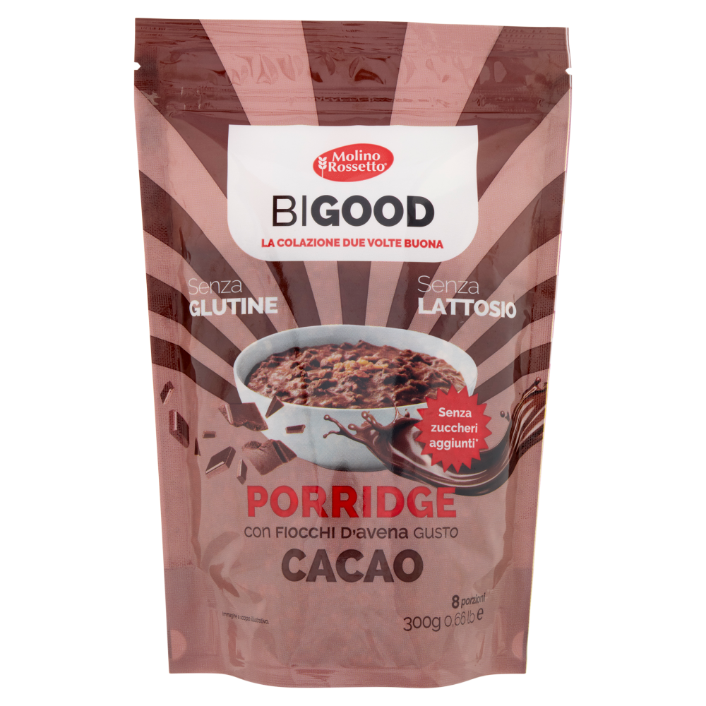 Molino Rossetto BIGOOD Porridge con Fiocchi d'Avena Gusto Cacao 300 g