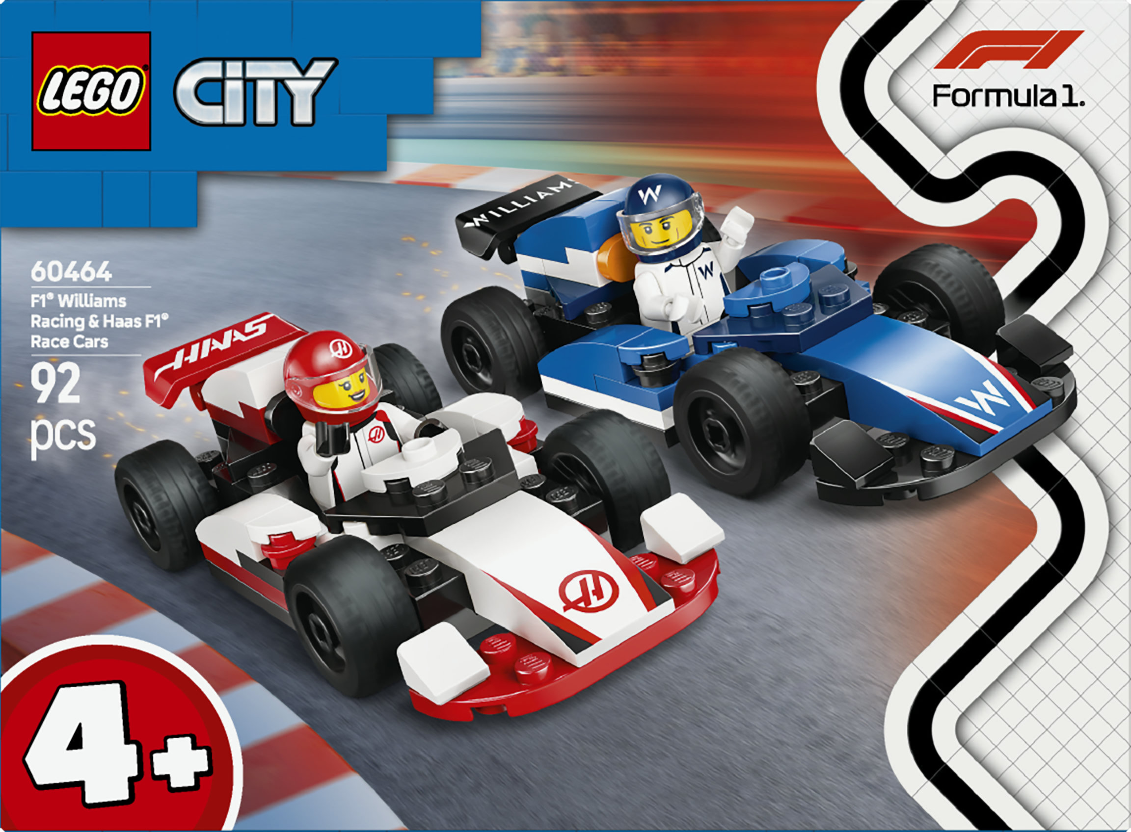 LEGO City 60464 Williams Racing e Haas F1, 2 Modelli di Auto con 2 Minifigure, Regalo Bambini4+ Fan delle Macchine Giocattolo