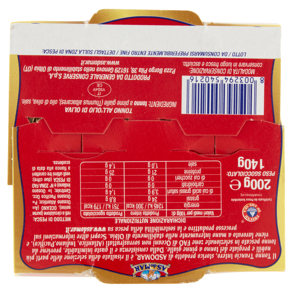 Asdomar Tonno trancio intero all'olio di oliva 200 g
