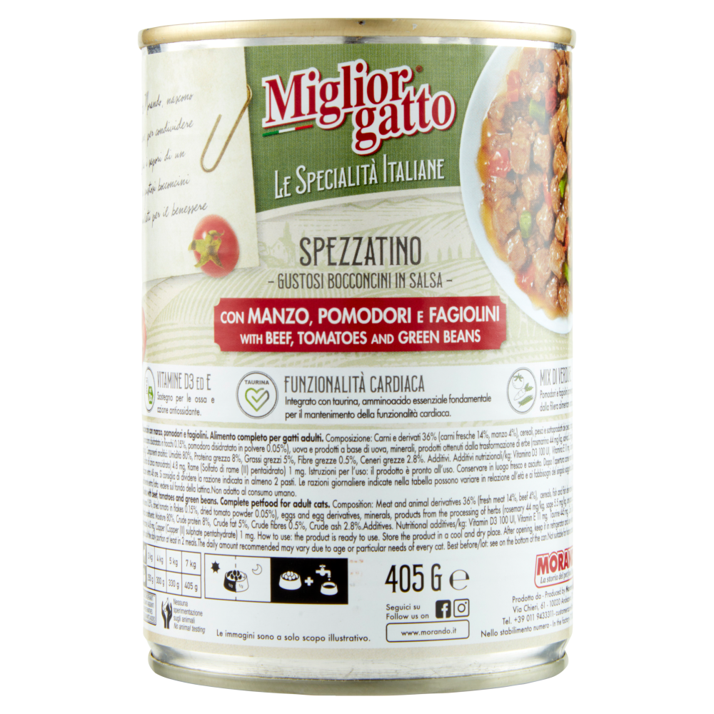 Migliorgatto Le Specialità Italiane Spezzatino con Manzo, Pomodori e Fagiolini 405 G