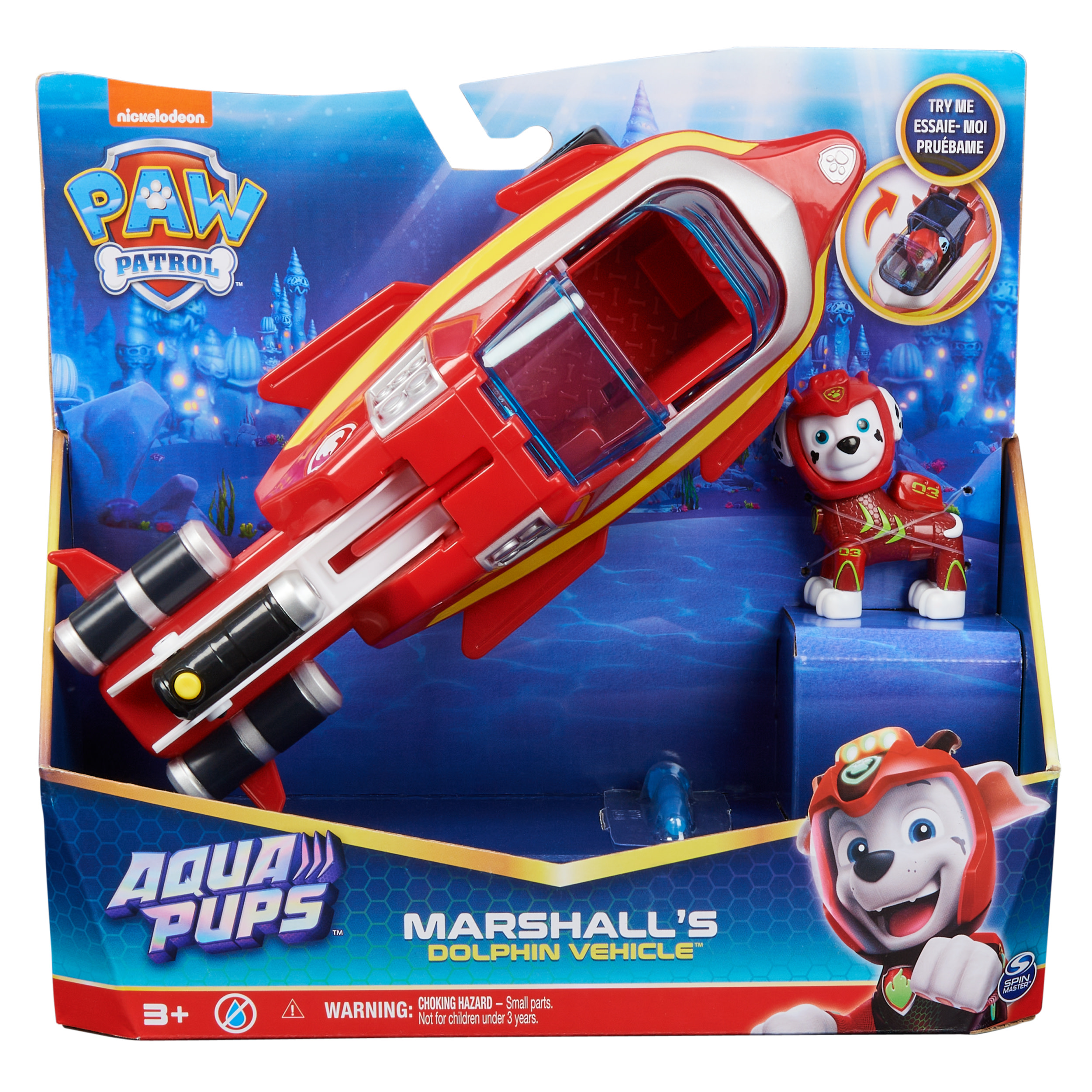 PAW Patrol Aqua Pups, Shark Vehicle trasformabile di Chase con action figure da collezione, giocattoli per bambini dai 3 anni in su