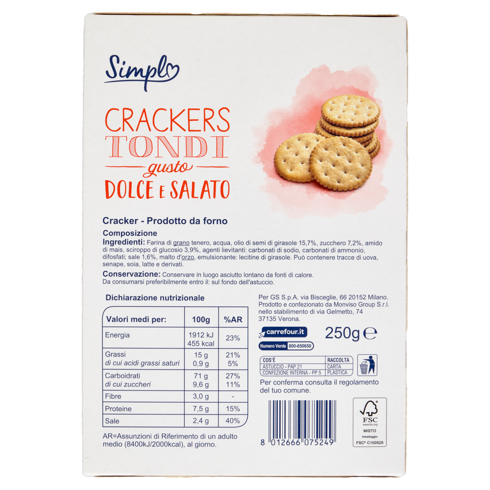Simpl Crackers Tondi gusto Dolce e Salato 250 g