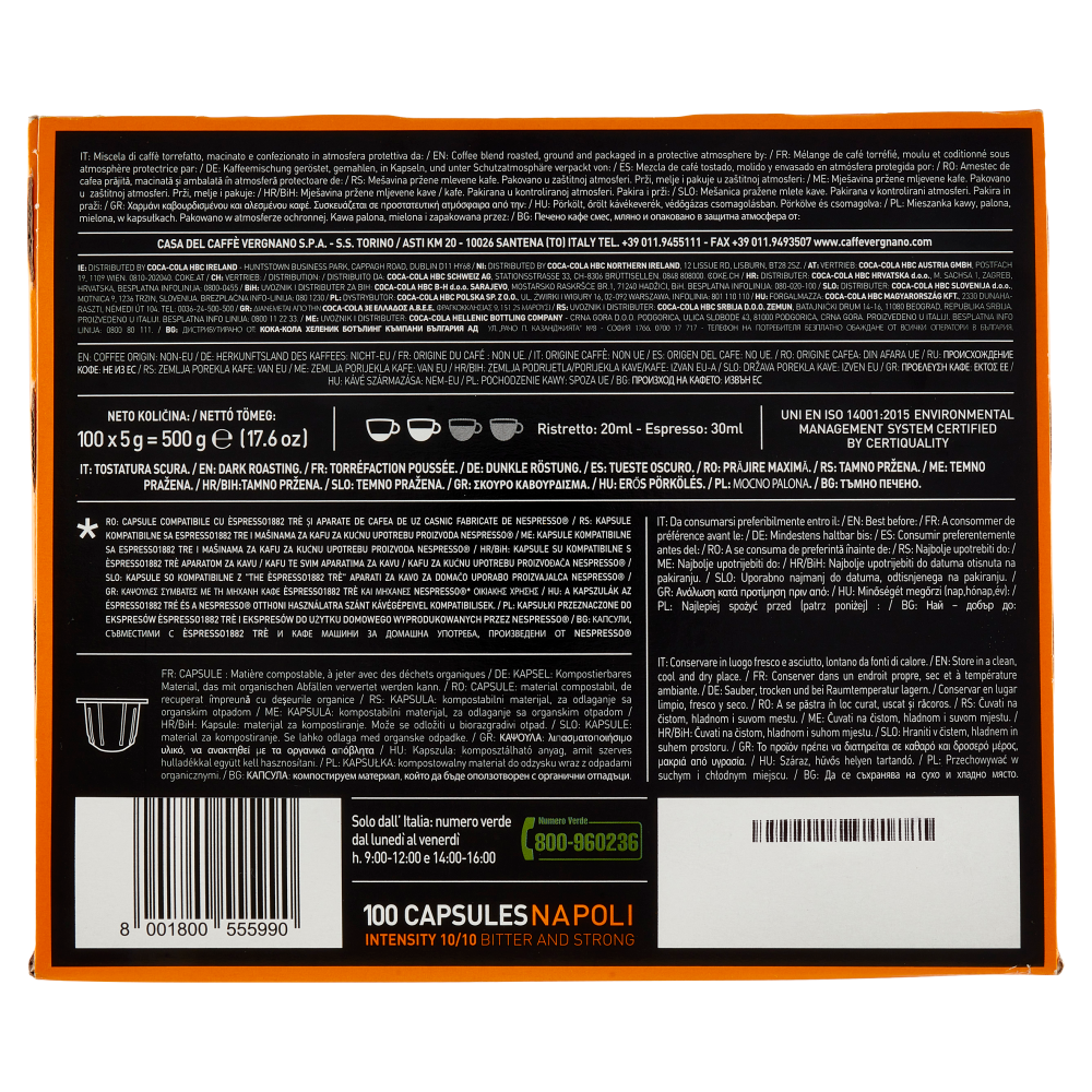Caffè Vergnano 1882 Èspresso1882 Napoli Compostabile** Capsule Compatibili Nespresso* 100 x 5 g