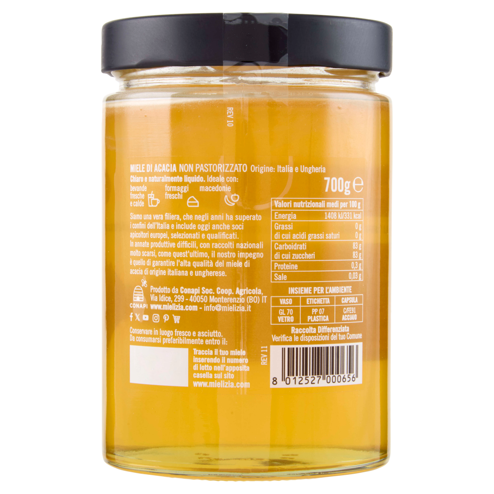 Mielizia Miele di Acacia Non Pastorizzato Italia e Ungheria 700 g