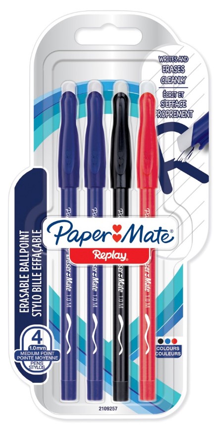 Papermate Replay Nero, Blu, Rosso Penna a sfera Medio 4 pz