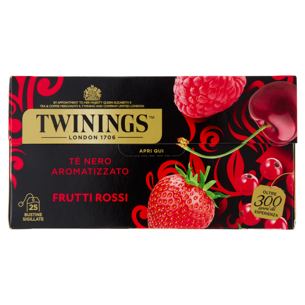 Twinings Frutti Rossi Tè Nero aromatizzato alla Fragola, Ciliegia, Ribes Lampone 25 filtri The 50 g