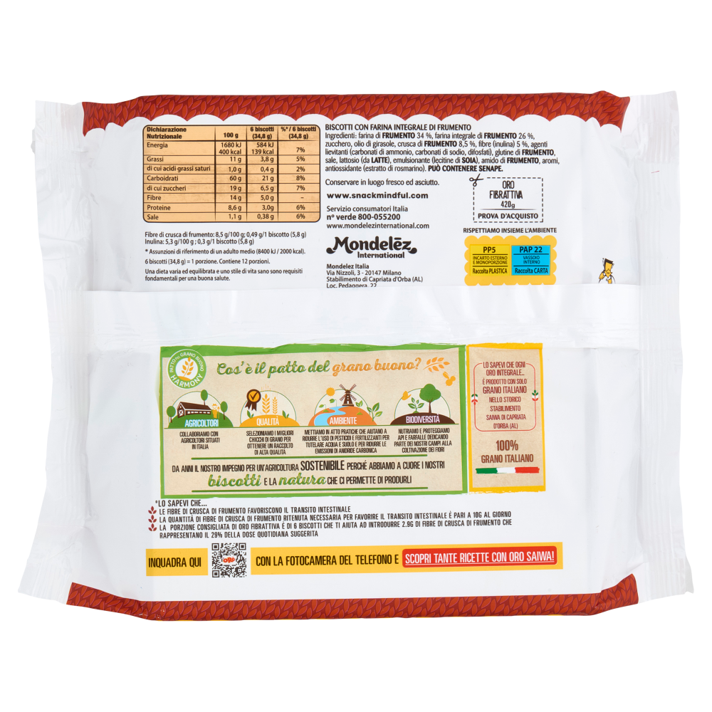 Oro Saiwa biscotti secchi Fibrattiva - 420 g