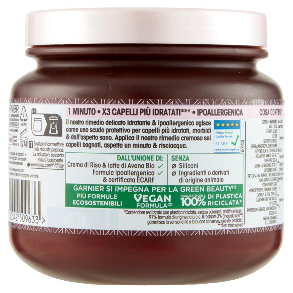 Garnier Ultra Dolce Hair Remedy Maschera per Capelli Delicata e Idratante Delicatezza d'Avena, 340ml