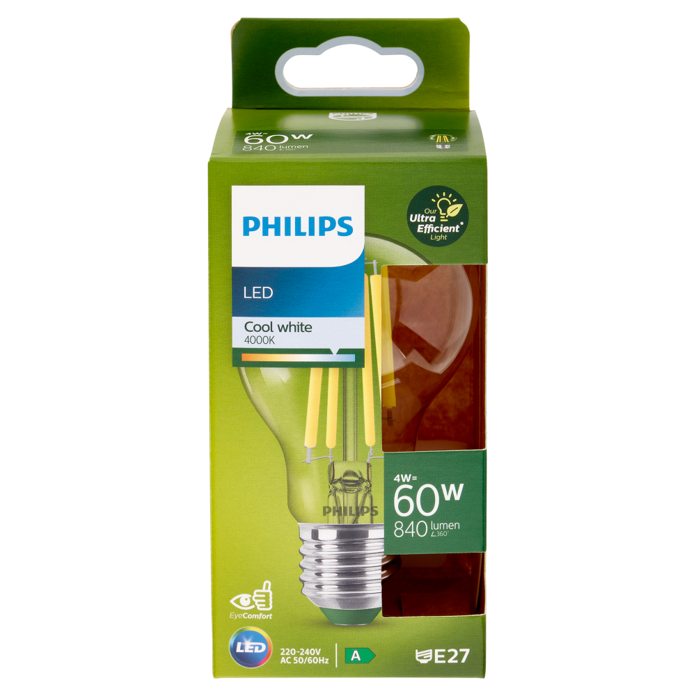 Philips Led Goccia Vetro Filamento 60W E27 4000K 