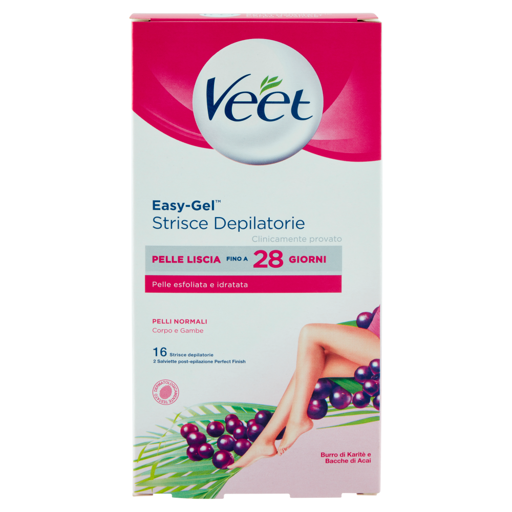 Veet Strisce Depilatorie per Gambe, Braccia, Ascelle e Zona Bikini, Confezione da 16 Strisce