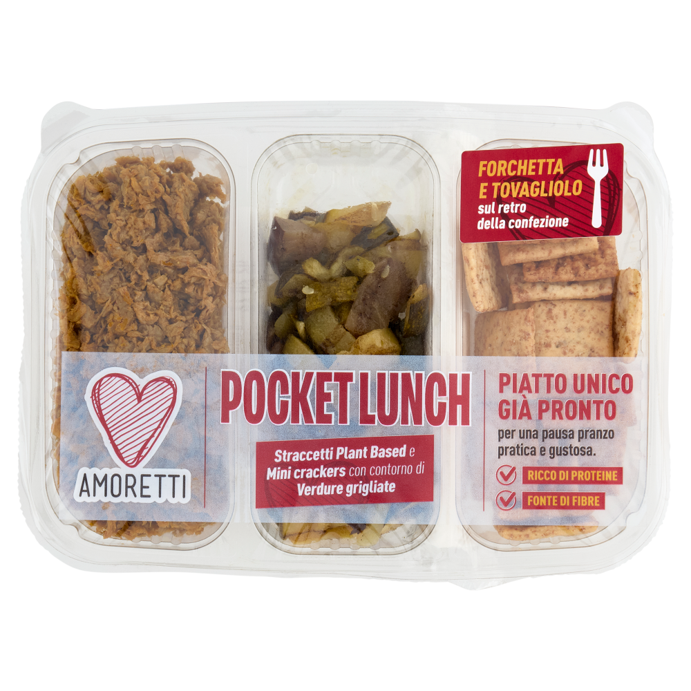 Amoretti Pocket Lunch Straccetti Plant Based e Mini crackers con contorno di Verdure grigliate 160 g