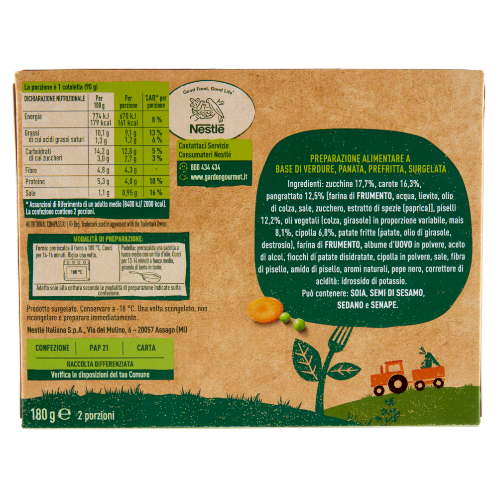 GARDEN GOURMET Cotoletta Veggie Vegetariana Surgelata 180 g