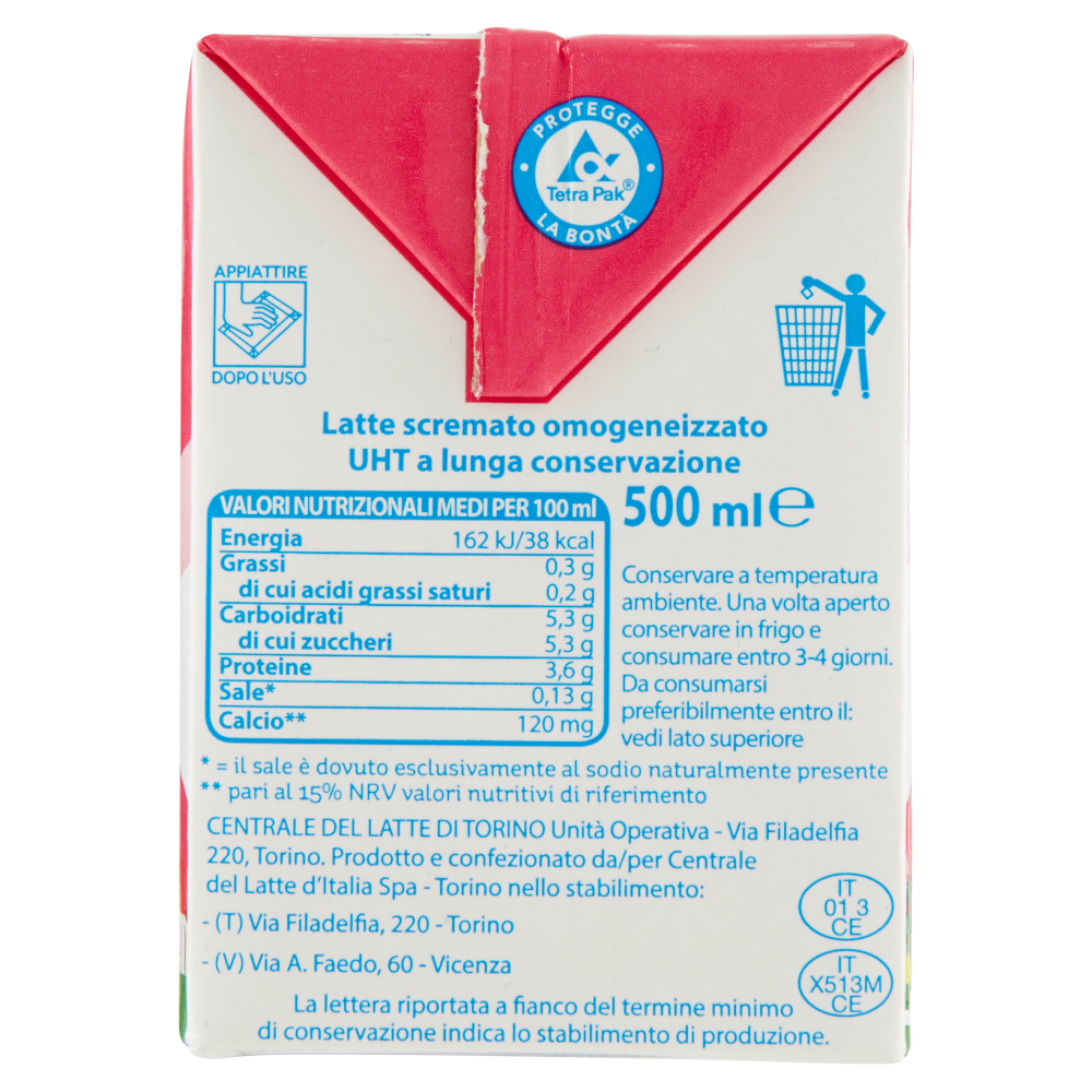 Centrale del Latte di Torino Piemonte Scremato a Lunga Conservazione 500 ml