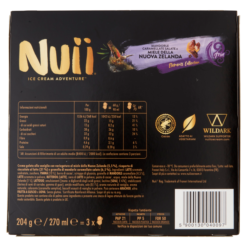 NUII Mandorle Caramellate Salate e Miele della Nuova Zelanda 3 x 68 g