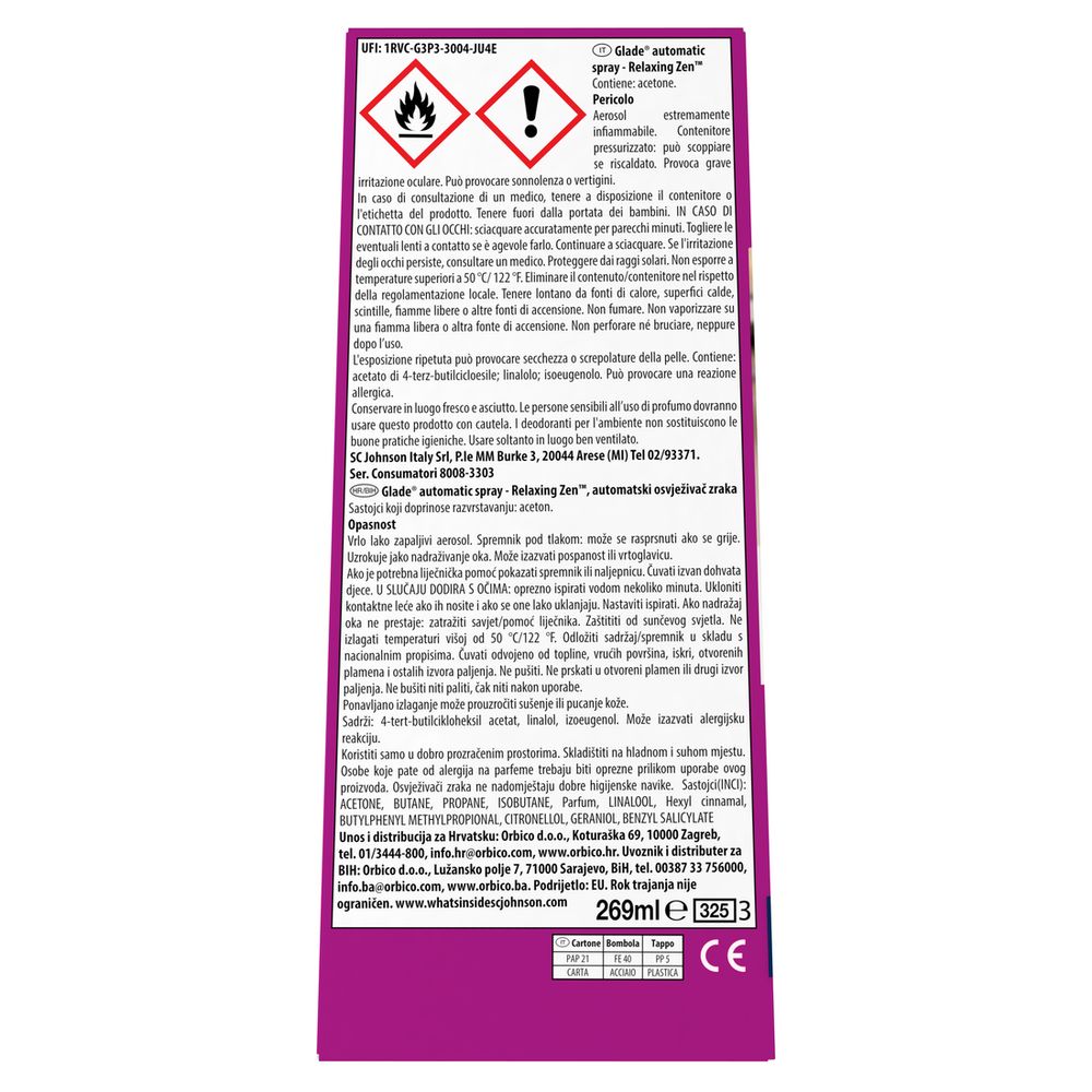 Glade Automatic Base Spray Relaxing Zen, Profumatore per Ambienti, Fragranza Relaxing Zen, 269 ml