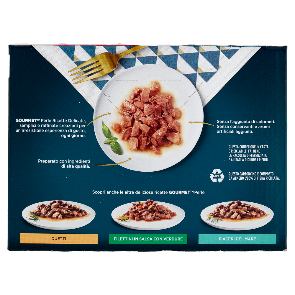 PURINA GOURMET Perle Ricette Delicate Filettini in Salsa Anatra, Pollo, Tacchino, Vitello 12x85g