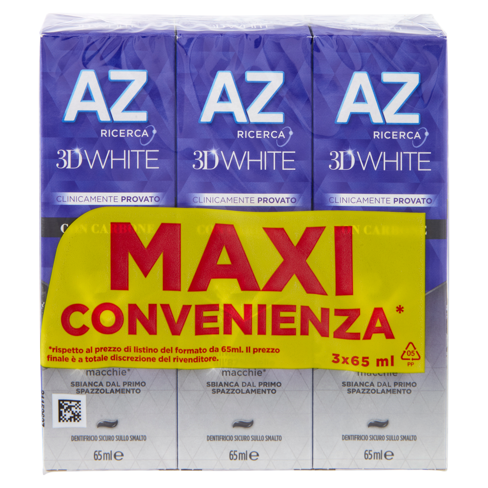 AZ Ricerca Dentifricio 3D White con Carbone 3 x 65 ml
