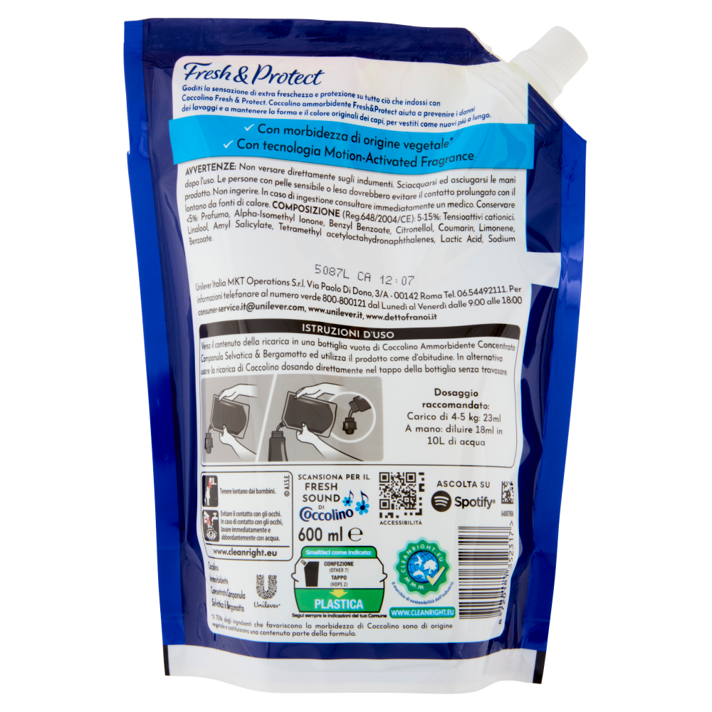 Coccolino Ammorbidente Concentrato Fresh & Protect Campanula Selvatica & Bergamotto 26 Lavaggi 600ml