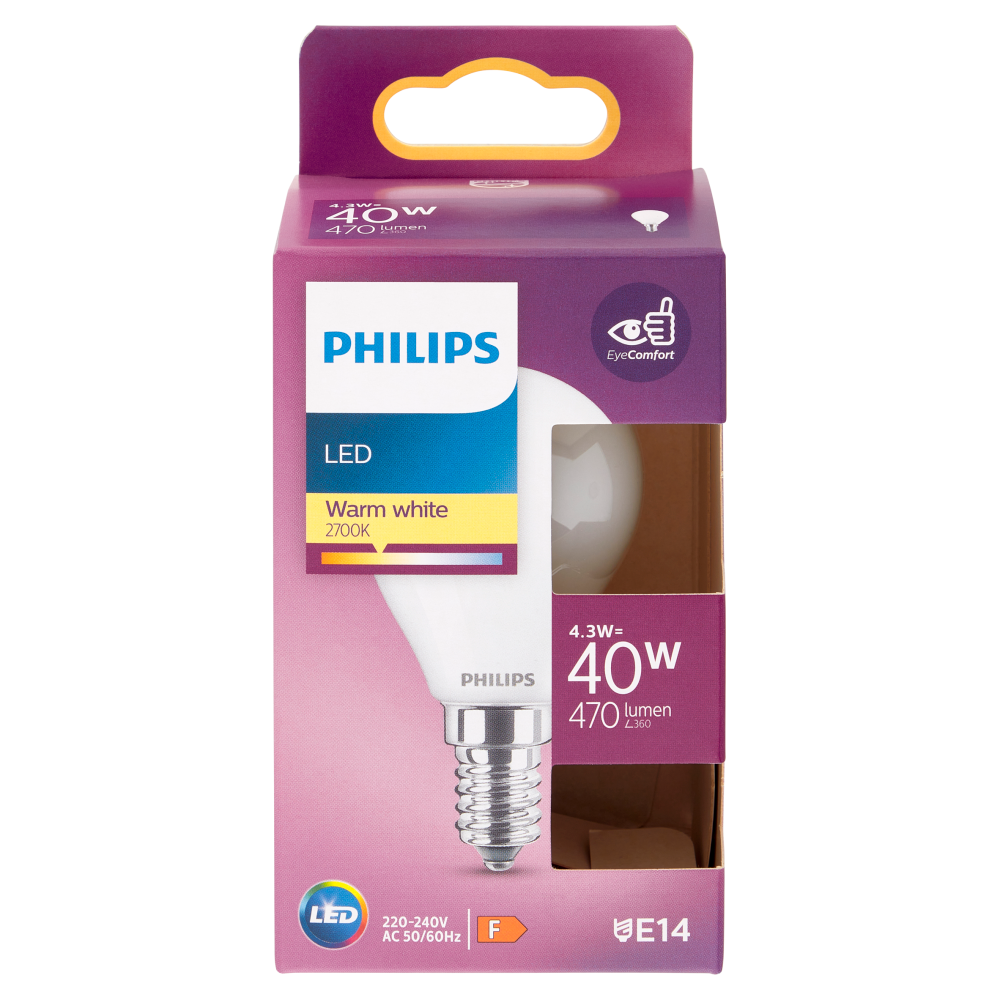 Philips Led sfera vetro 40W E14 2700K