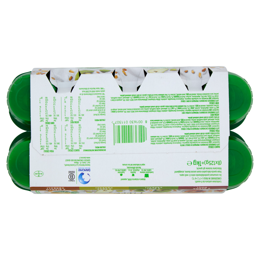 ACTIVIA Fibre e Frutta,Yogurt con Probiotico Bifidus,mix Cereali Bianco/Pera/Avena Noci/Kiwi,8x125g