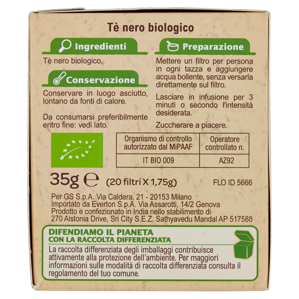 Carrefour Bio Tè nero Biologico Origine India 20 x 1,75 g