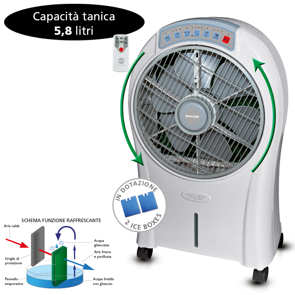 Macom Cyclone Raffrescatore evaporativo Telecomando incluso