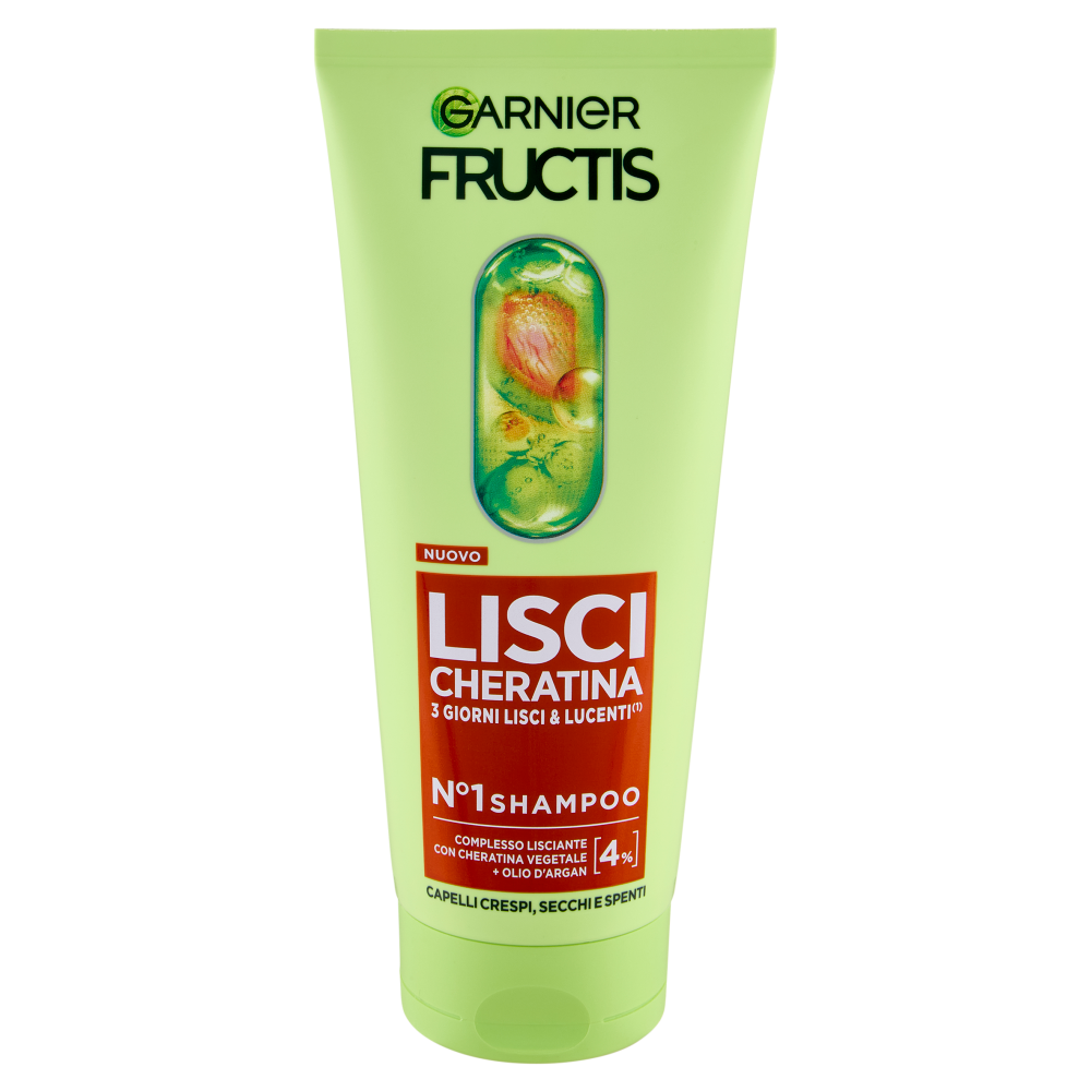 Garnier Fructis Lisci Cheratina N°1 Shampoo, per Capelli Crespi, Secchi e Spenti, 200 ml