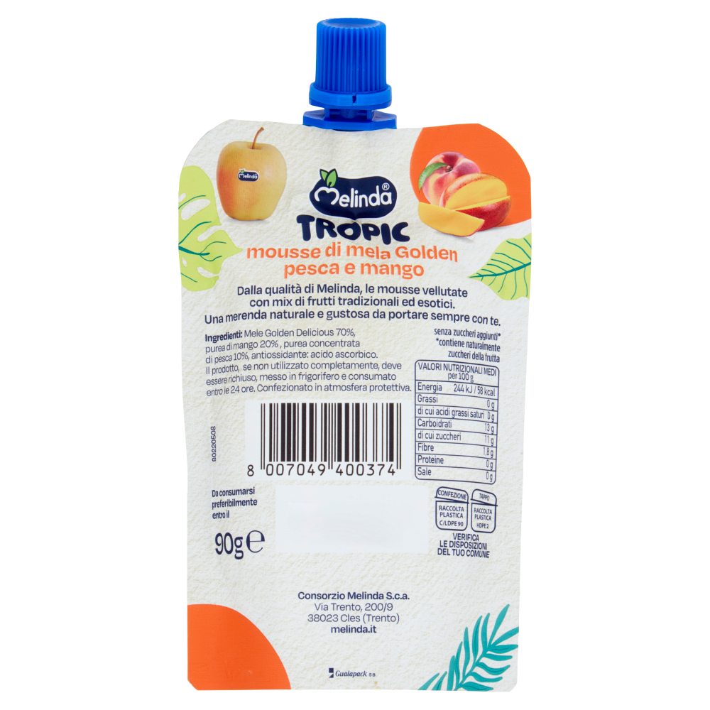 Melinda Tropic mousse di mela Golden pesca e mango 90 g