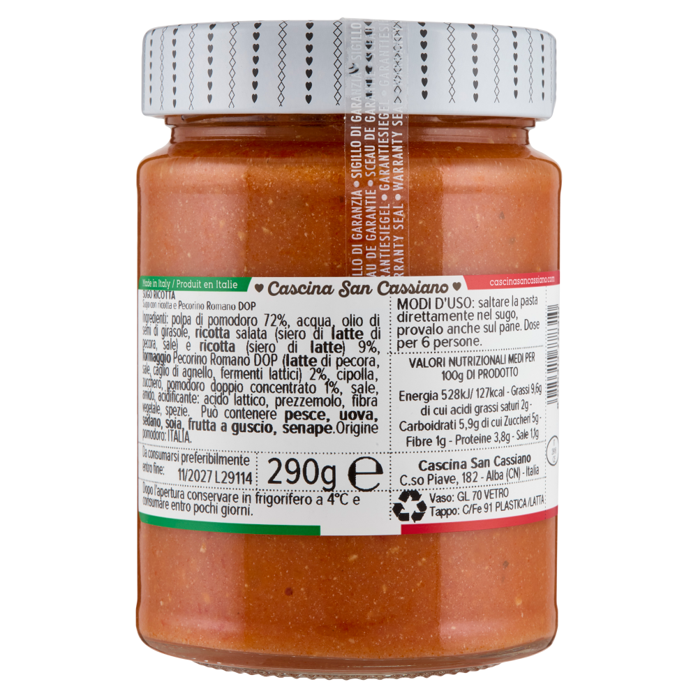 cascina San Cassiano La Dispensa Sugo Ricotta con Pecorino Romano DOP 290 g